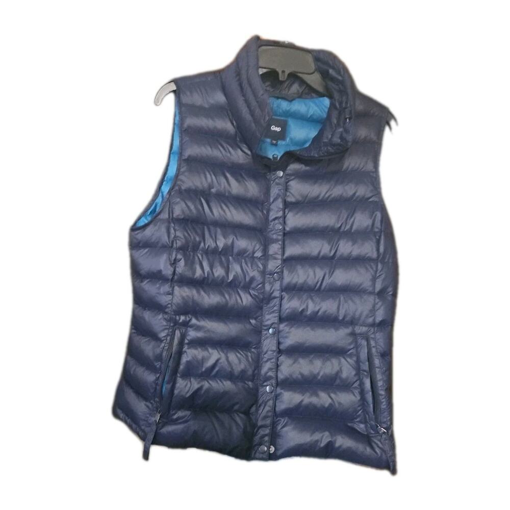 Gap Reversible Vest Women's Size Medium Navy / Light Blue 90% Down Filled